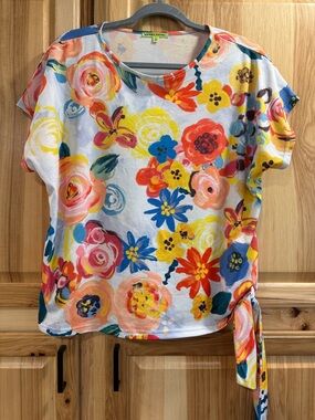 Trisha Tyler Floral Tie Waist Women's Multicolor Artsy Boho Festival Top Size L